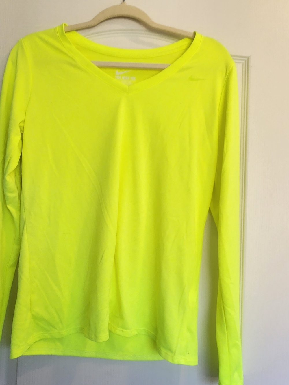 Nike Neon Yellow Long Sleeve V-Neck Performance Top L Euc